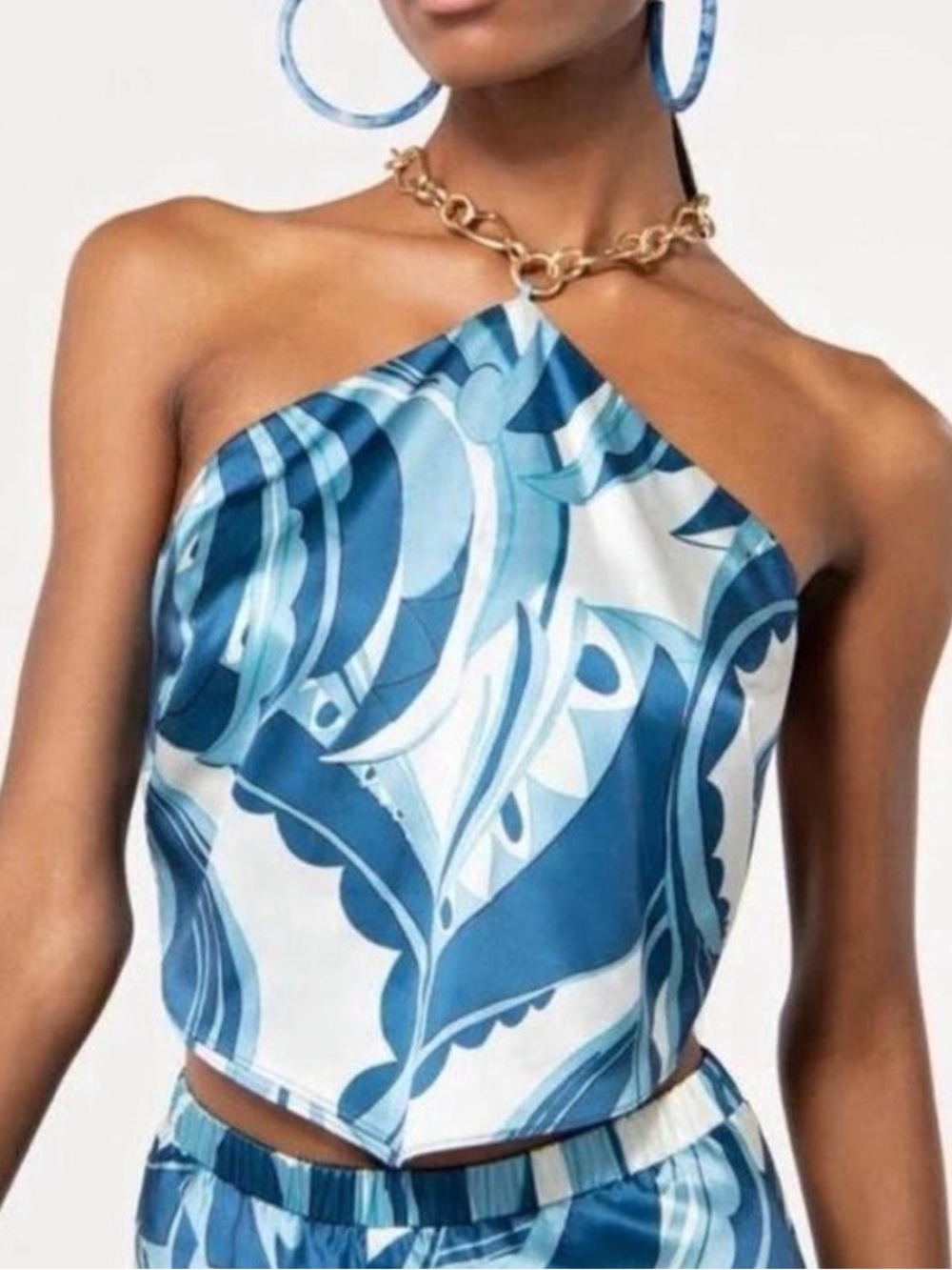 Cult Gaia Scarf Olivine Top - Blue Pattern Halter Top